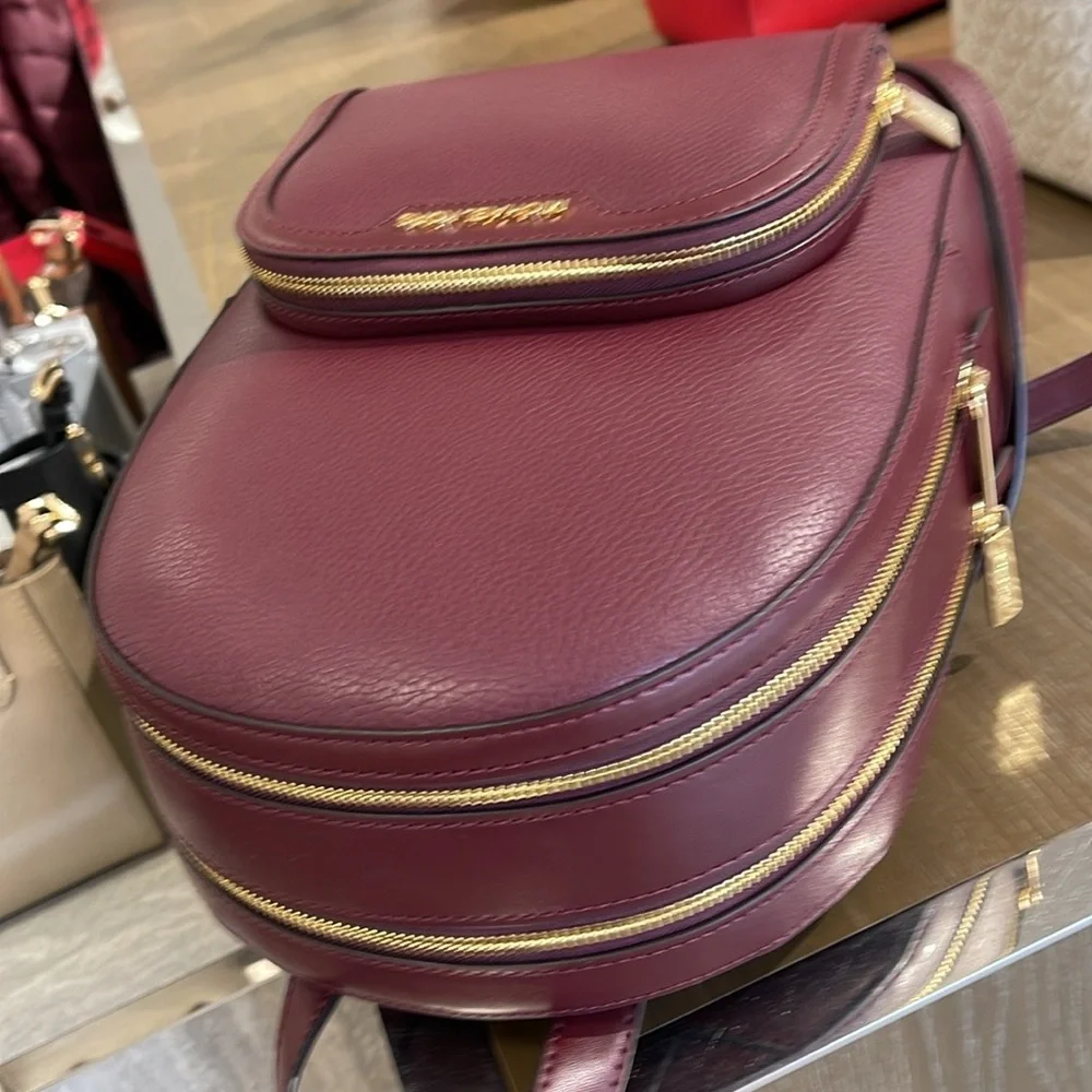 Michael Kors Jaycee Medium Pebbled Leather Backpack Oxblood/Golden NWT